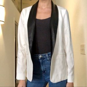 White blazer with faux leather lapel